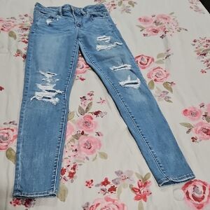 American Eagle Blue Skinny Jeans Distressed SIZE 2 REGULAR HIGH RISE JEGGING